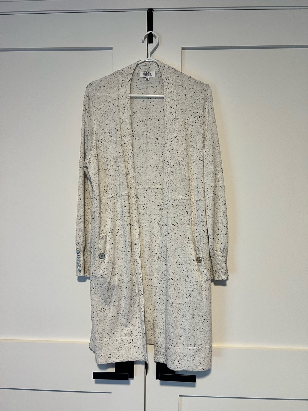 Open-Front Long Cardigan Sweater - Cream Speckled